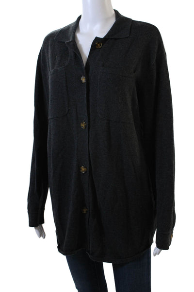 WISPR Womens Button Front Long Sleeve Collared Pocket Shirt Gray Size Small