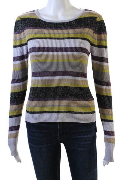 Chaser Womens Long Sleeve Scoop Neck Ribbed Striped Sweater Purple Size Medium