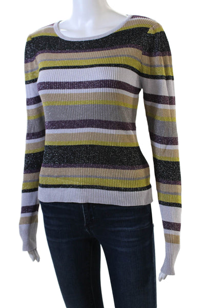 Chaser Womens Long Sleeve Scoop Neck Ribbed Striped Sweater Purple Size Medium