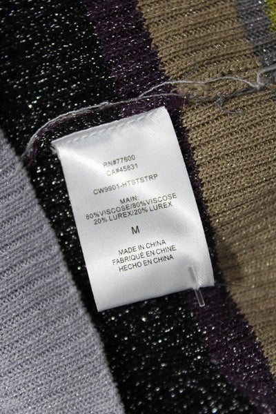 Chaser Womens Long Sleeve Scoop Neck Ribbed Striped Sweater Purple Size Medium