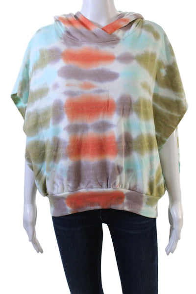YFB Womens Short Sleeve Tie Dyed Hooded Sweatshirt Multicolored Cotton Medium