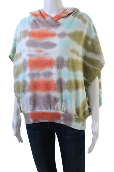 YFB Womens Short Sleeve Tie Dyed Hooded Sweatshirt Multicolored Cotton Medium