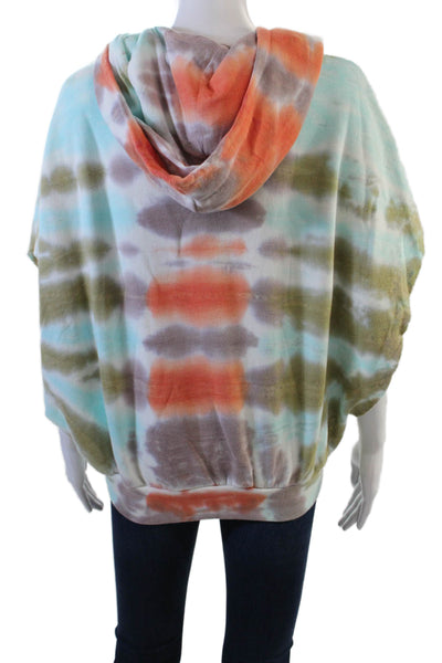 YFB Womens Short Sleeve Tie Dyed Hooded Sweatshirt Multicolored Cotton Medium