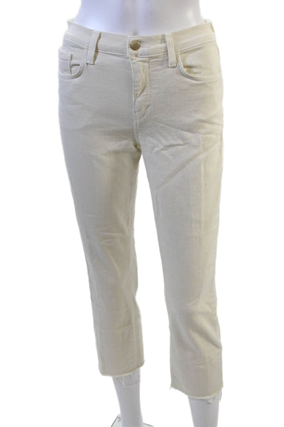 L Agence Womens Sada High Rise Slim Cropped Fringe Jeans White Denim Size 25