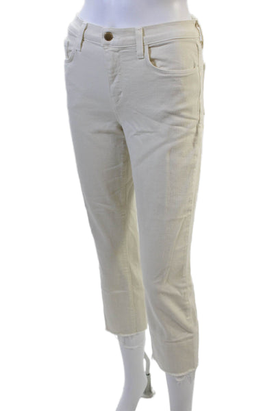 L Agence Womens Sada High Rise Slim Cropped Fringe Jeans White Denim Size 25