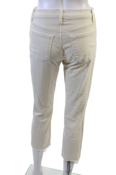 L Agence Womens Sada High Rise Slim Cropped Fringe Jeans White Denim Size 25