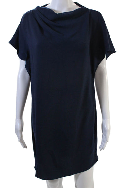 Trina Turk Womens Short Sleeve Boat Neck Mini Shift Dress Navy Blue Size XS