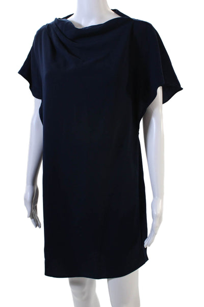 Trina Turk Womens Short Sleeve Boat Neck Mini Shift Dress Navy Blue Size XS