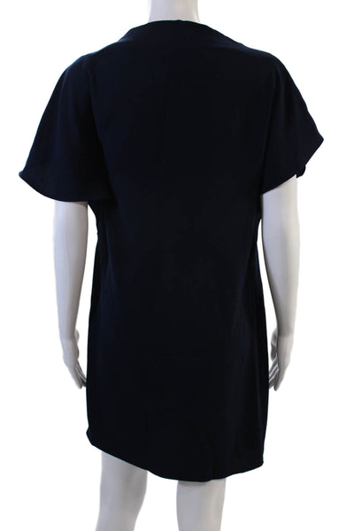 Trina Turk Womens Short Sleeve Boat Neck Mini Shift Dress Navy Blue Size XS