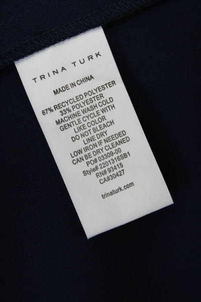 Trina Turk Womens Short Sleeve Boat Neck Mini Shift Dress Navy Blue Size XS