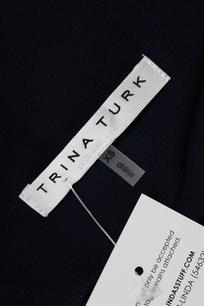 Trina Turk Womens Short Sleeve Boat Neck Mini Shift Dress Navy Blue Size XS