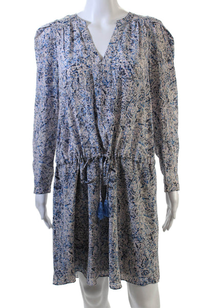 Rebecca Taylor Womens Silk V-Neck Tasseled Drawstring Waist Dress Blue Size 4