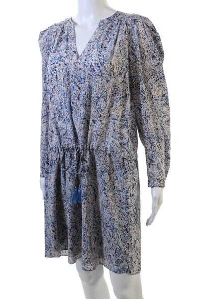 Rebecca Taylor Womens Silk V-Neck Tasseled Drawstring Waist Dress Blue Size 4