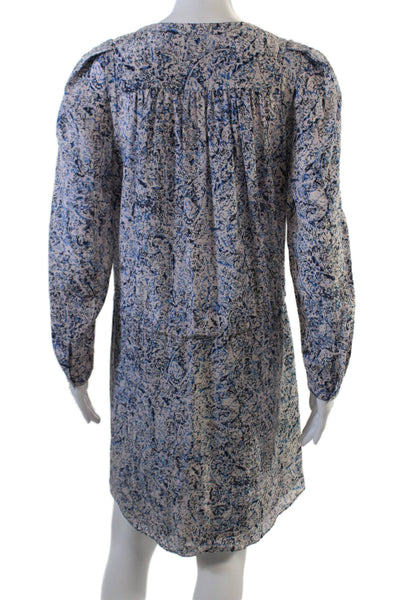 Rebecca Taylor Womens Silk V-Neck Tasseled Drawstring Waist Dress Blue Size 4