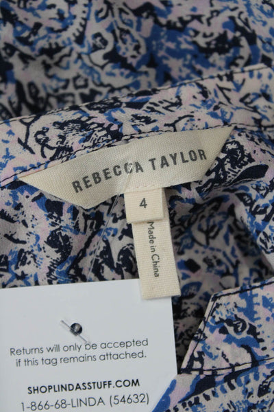 Rebecca Taylor Womens Silk V-Neck Tasseled Drawstring Waist Dress Blue Size 4