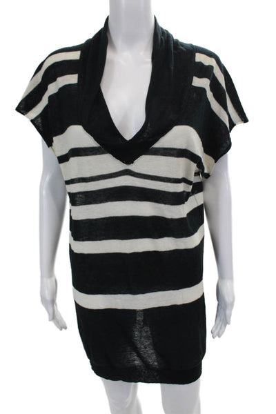 Brochu Walker Womens Linen Striped Short Sleeve V-Neck Mini Dress Blue Size S