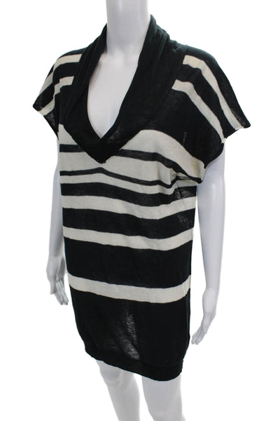 Brochu Walker Womens Linen Striped Short Sleeve V-Neck Mini Dress Blue Size S