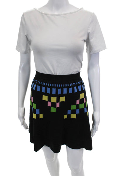 Nadya Dzyak Womens Wool Checkered A-Line Knit Mini Skirt Black Size 42