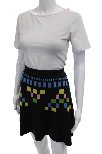 Nadya Dzyak Womens Wool Checkered A-Line Knit Mini Skirt Black Size 42