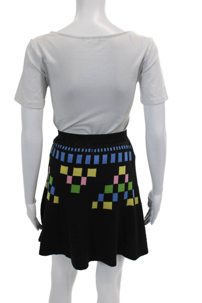 Nadya Dzyak Womens Wool Checkered A-Line Knit Mini Skirt Black Size 42
