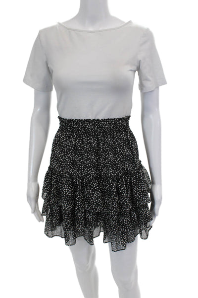 Misa Womens Polka Dot Print Stretch Tiered A-Line Mini Skirt Black Size M