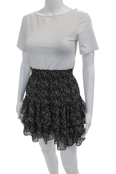 Misa Womens Polka Dot Print Stretch Tiered A-Line Mini Skirt Black Size M