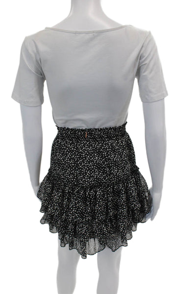 Misa Womens Polka Dot Print Stretch Tiered A-Line Mini Skirt Black Size M
