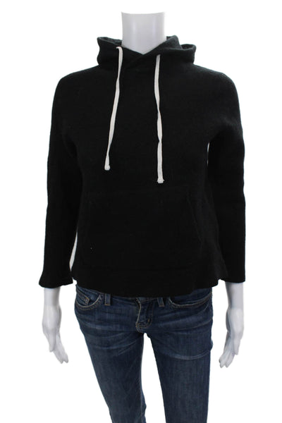 Allsaints Womens Textured Cotton Long Sleeve Drawstring Hoodie Black Size L