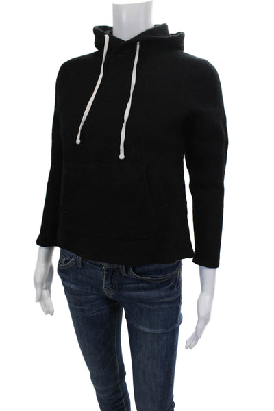 Allsaints Womens Textured Cotton Long Sleeve Drawstring Hoodie Black Size L