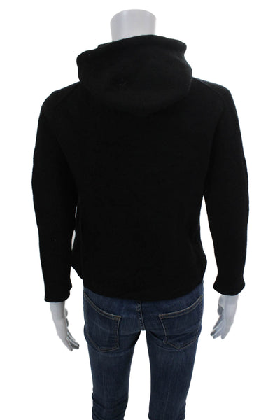 Allsaints Womens Textured Cotton Long Sleeve Drawstring Hoodie Black Size L