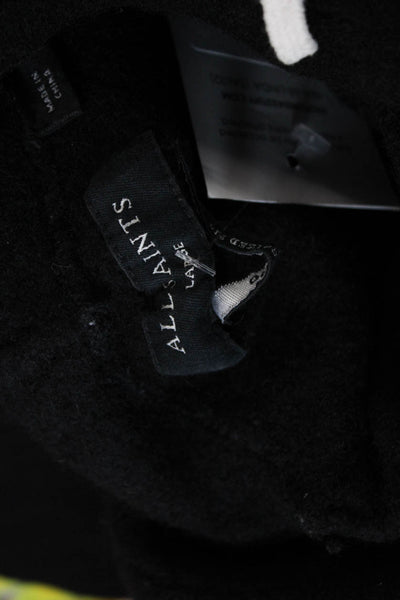 Allsaints Womens Textured Cotton Long Sleeve Drawstring Hoodie Black Size L