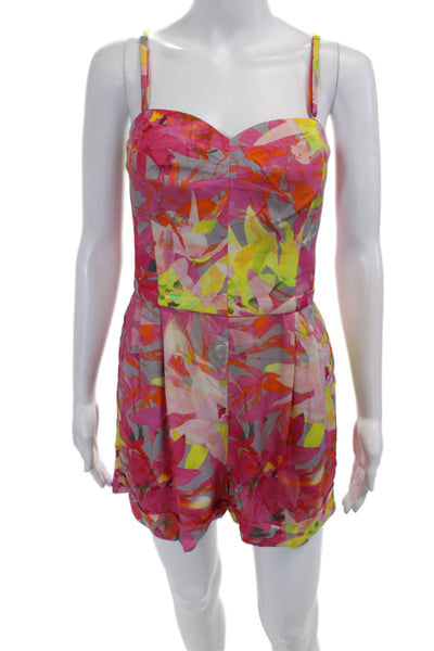 Trina Turk Womens Spaghetti Strap V-neck Floral Print Dress Pink Size 04