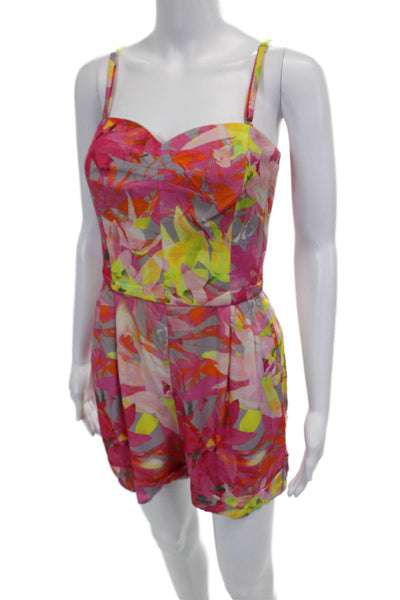 Trina Turk Womens Spaghetti Strap V-neck Floral Print Dress Pink Size 04