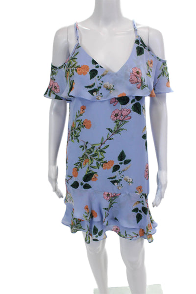 Parker Womens V-neck Spaghetti Strap Floral Printed Dress Blue Size S