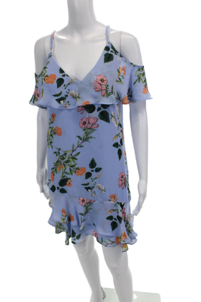 Parker Womens V-neck Spaghetti Strap Floral Printed Dress Blue Size S