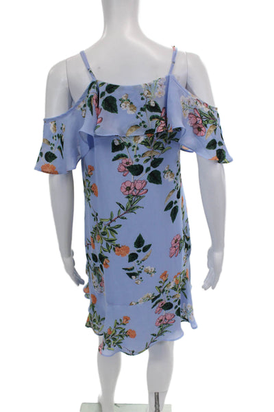 Parker Womens V-neck Spaghetti Strap Floral Printed Dress Blue Size S