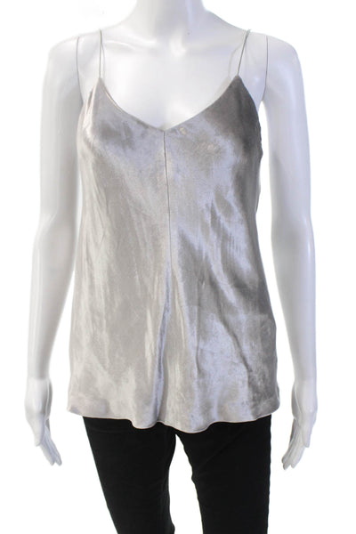 T Alexander Wang Womens Shiny Print Sleeveless V-Neck Blouse Silver Size XS