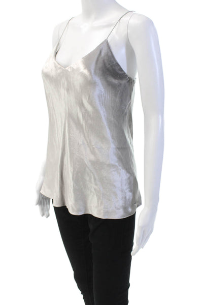 T Alexander Wang Womens Shiny Print Sleeveless V-Neck Blouse Silver Size XS