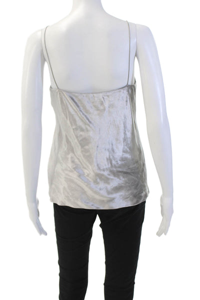 T Alexander Wang Womens Shiny Print Sleeveless V-Neck Blouse Silver Size XS
