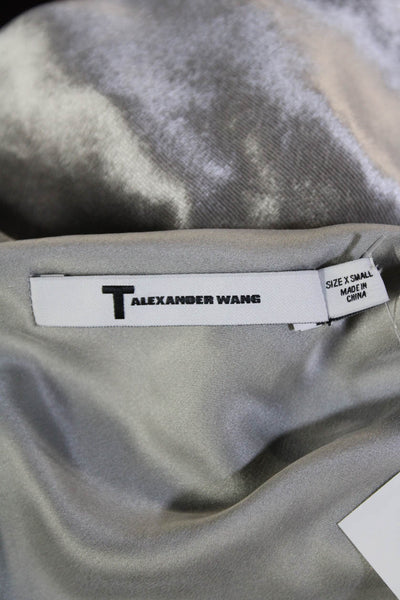 T Alexander Wang Womens Shiny Print Sleeveless V-Neck Blouse Silver Size XS