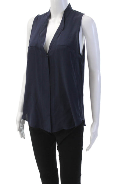 Rory Beca Womens Silk Sleeveless V-Neck Button Down Blouse Top Blue Size S