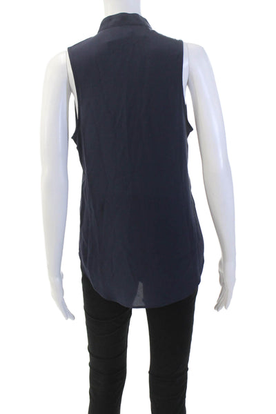 Rory Beca Womens Silk Sleeveless V-Neck Button Down Blouse Top Blue Size S