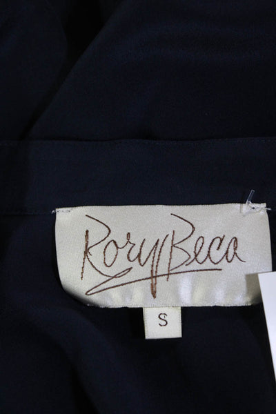 Rory Beca Womens Silk Sleeveless V-Neck Button Down Blouse Top Blue Size S