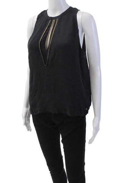 ALC Womens Silk Sleeveless Metallic Trim Tank Blouse Navy Size S