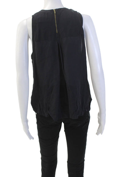 ALC Womens Silk Sleeveless Metallic Trim Tank Blouse Navy Size S
