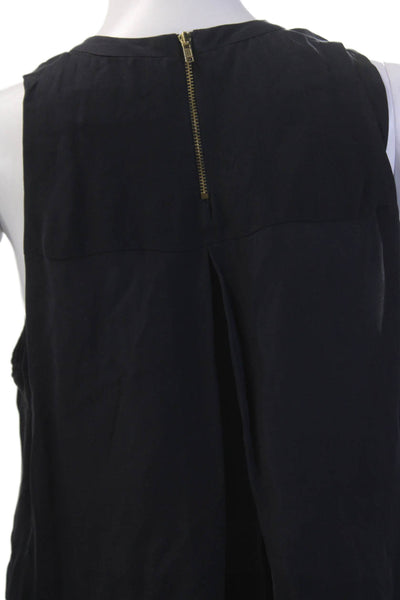 ALC Womens Silk Sleeveless Metallic Trim Tank Blouse Navy Size S