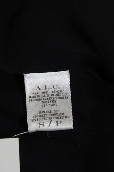 ALC Womens Silk Sleeveless Metallic Trim Tank Blouse Navy Size S