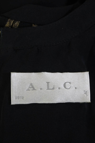 ALC Womens Silk Sleeveless Metallic Trim Tank Blouse Navy Size S