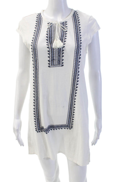 Soft Joie Womens Short Sleeve Embroidered T Shirt Dress White Size S