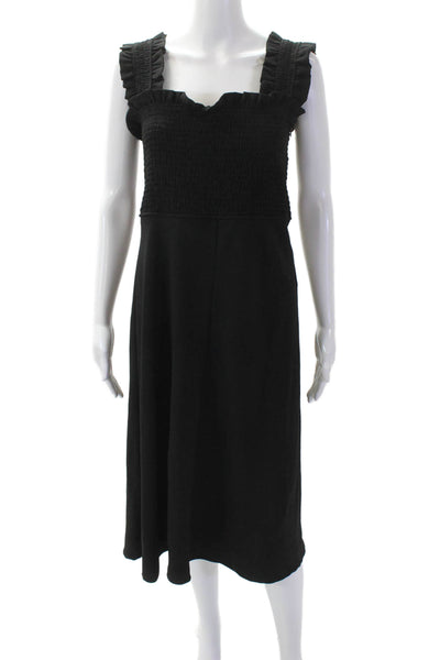 Ganni Womens Textured Sleeveless Ruched Lined Zip Dress Black Size M